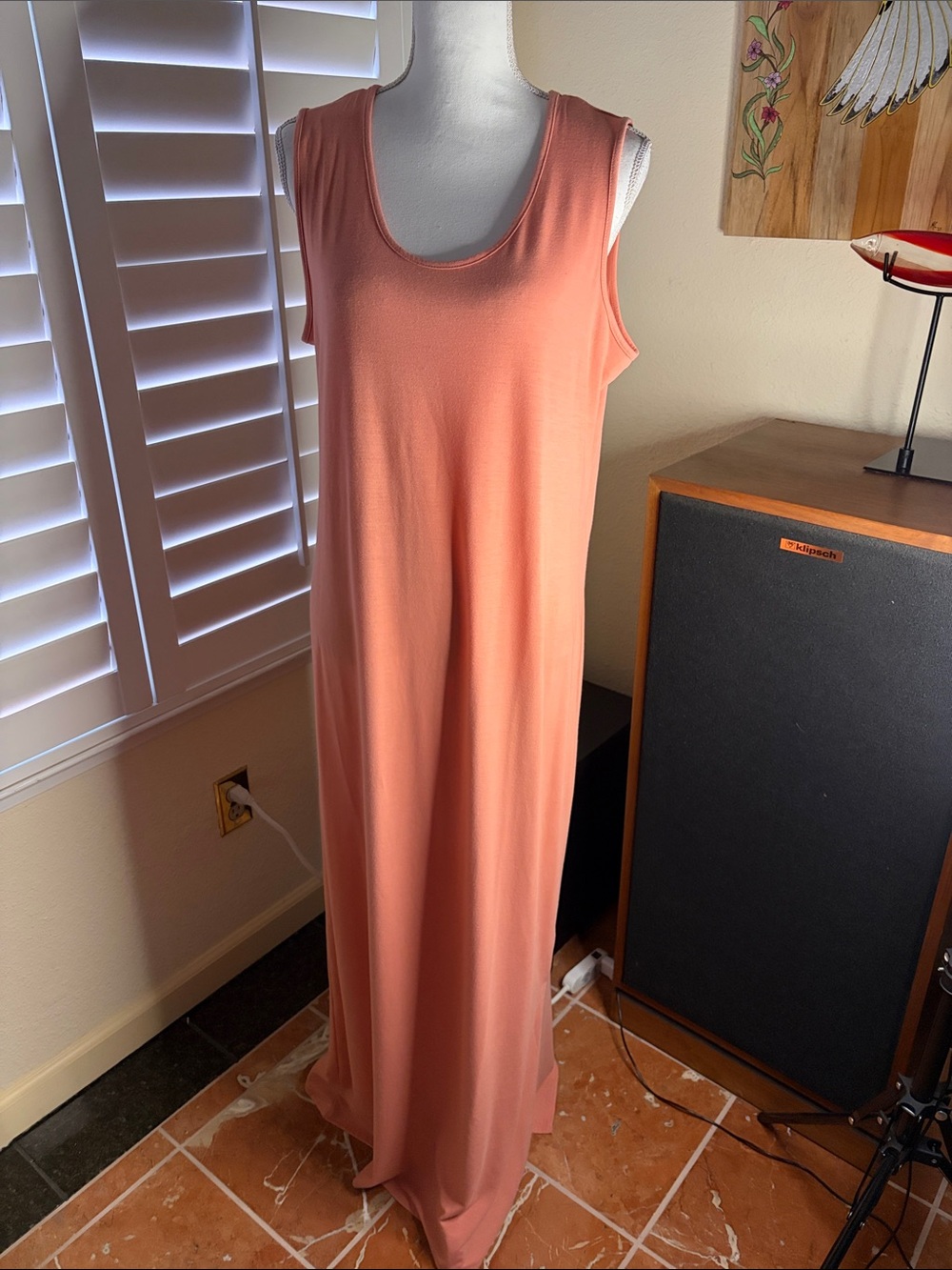👗🪸Serena Williams Coral Stretchy Spring/Summer Maxi Dress W/Side Slit Size L